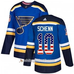 Män Ishockey St. Louis Blues Tröja Brayden Schenn 10 Adidas 2017-2018 Blå USA Flag Fashion Authentic